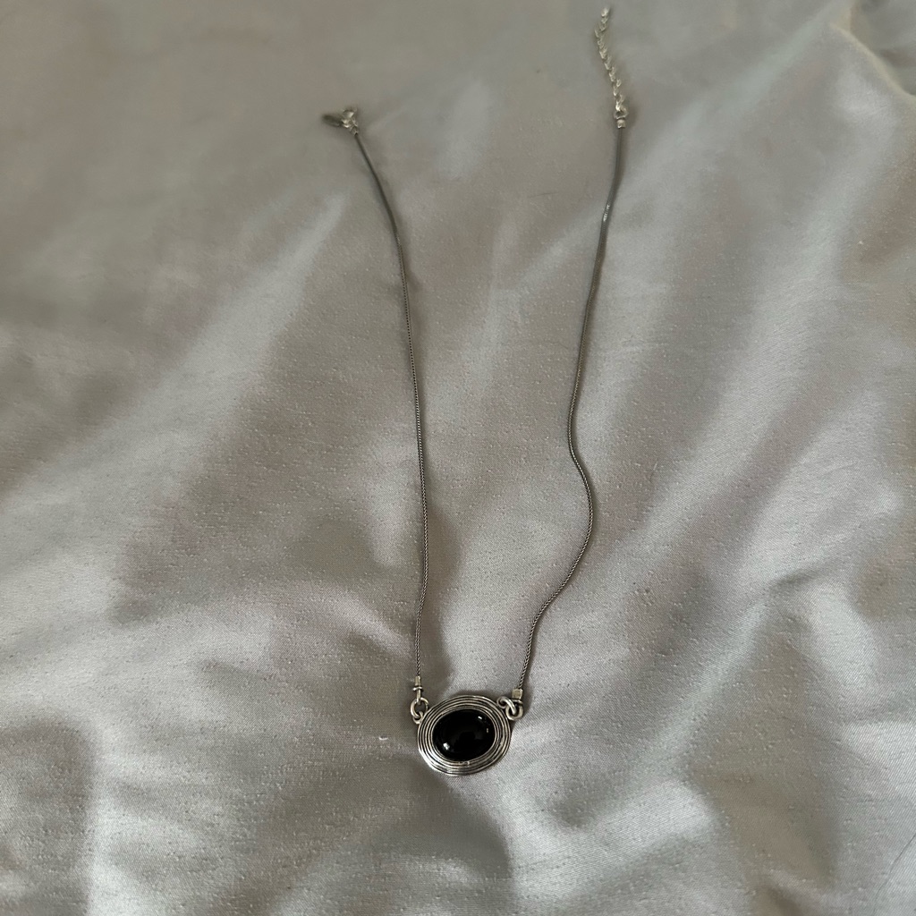 Minimalist Silver And Black Necklace With Stone Pendant